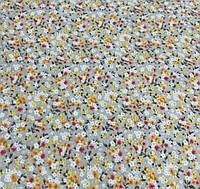 Ткань фланель начос набивная 240 см мелкие цветы желтые розы серая для постельного белья
