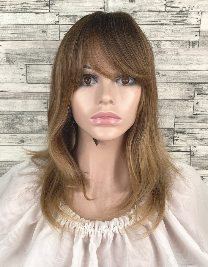 Перука жіноча середньої довжини пряма русява з проділом і чубчиком, фото 1