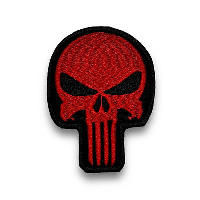 Шеврон ліпучці Каратель червоний / Нашивка Punisher