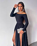 Ніжна сукня на плечі довжини максі із двома розрізами чорний, фото 3