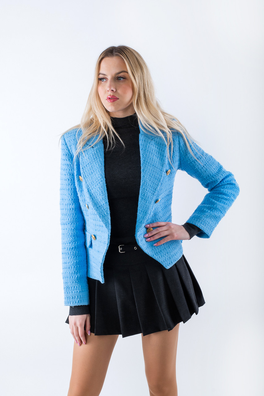 Жакет жіночий укорочений твідовий блакитний   41003 (2000000123301), фото 1