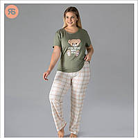 Пижама качественная женская футболка и штаны батал Rubina Pink Secret размеры 52-54-56 3XL