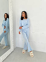 Женская нежная трикотажная пижама Кофта укороченная + Штаны с рюшами
