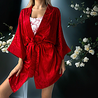 Набір шовкові халат і сорочка пеньюар Victoria's Secret нічний набір червоного кольору для дому S
