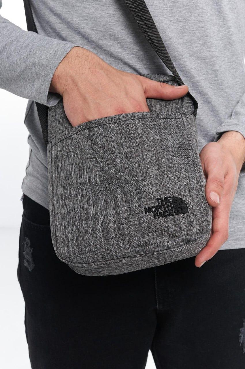 Барсетка чоловіча The North Face сумка через плече сіра тканинна