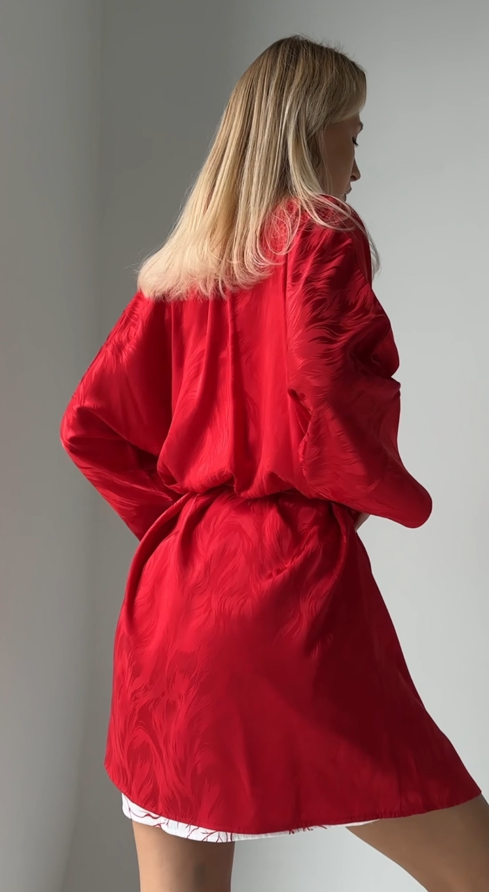 Женский халат и сорочка шелковый набор Victoria's Secret красный ночной комплект виктория сикрет - фото 6 - id-p2097253650