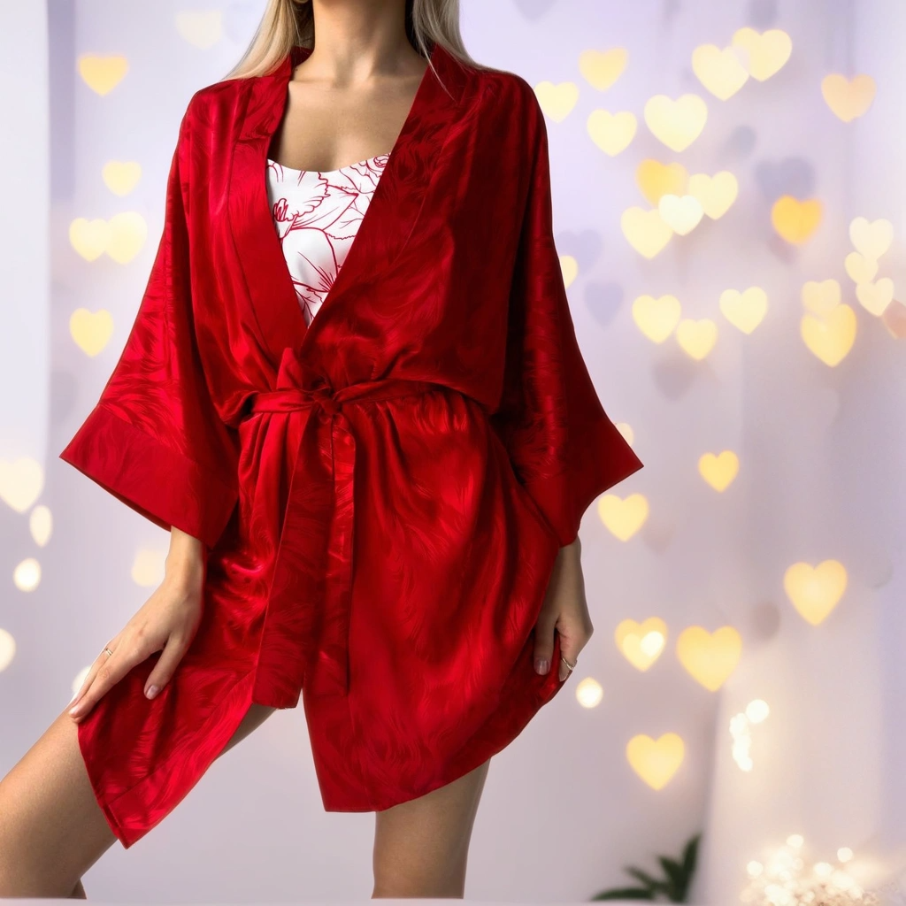 Женский халат и сорочка шелковый набор Victoria's Secret красный ночной комплект виктория сикрет - фото 1 - id-p2097253650