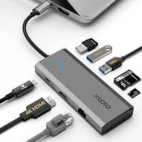 Док-станция, хаб, концентратор iDsonix 8 в 1 с USB3.0, SD/TF, Ethernet, HDMI 4K, 60 Гц, PD 100 Вт .