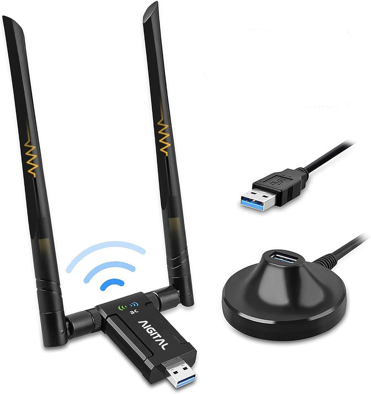 USB-адаптер WiFi, дводіапазонний адаптер Wi-Fi 1200 Мбіт/с 2,4G/5G з підставкою USB 3.0, фото 1