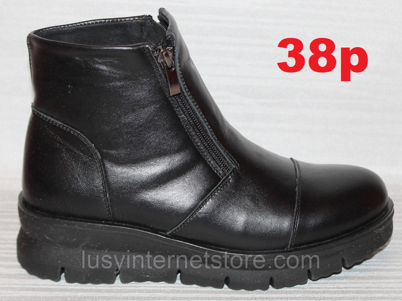Ботинки женские 38 размер кожаные черные зимние на танкетке от производителя модель СА3031Р - фото 1 - id-p1327647747