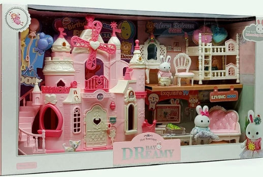 Двоповерховий ігровий дитячий будиночок "Білий Кролик 6689" з меблями аксесуарами та флоксовими фігурками. - фото 3 - id-p2097258318