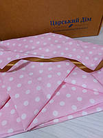 Тканина для постільної білизни, поплін (100% бавовна) Рожева тканина в білий горошок Залишок 115*220