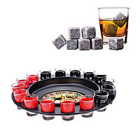 Комплект пьяная рулетка с рюмками и охлаждающие камни для виски, кубики для охлаждения напитков (ST)