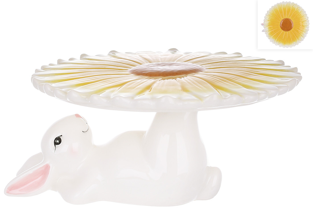 Підставка для паски/торта Кролик з квіткою білий D22.5*12см Гранд Презент 733-582