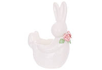 Підставка для яйця керамічна Кролик з квітами білий 12.5см Гранд Презент 733-599