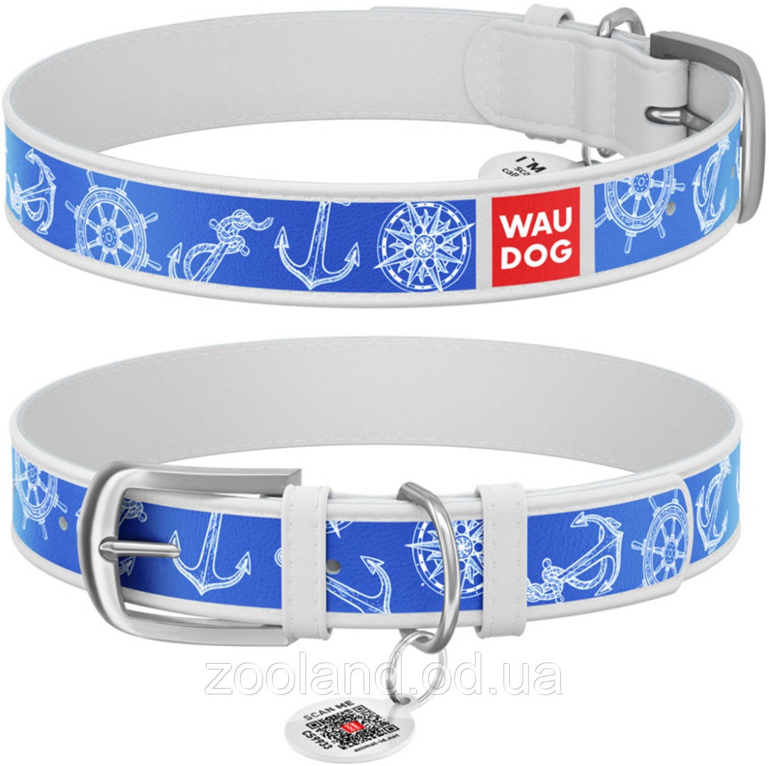 0020-0066-15 Collar WauDog Design Морська фантазія qr паспортом білий, 30-39/20 мм