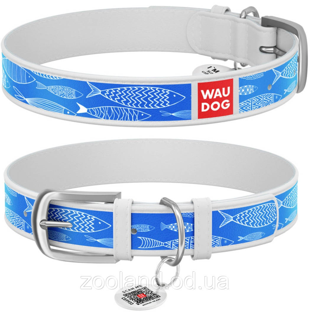 0025-0071-15 Collar WauDog Design Риба qr паспортом білий, 38-49/25 мм