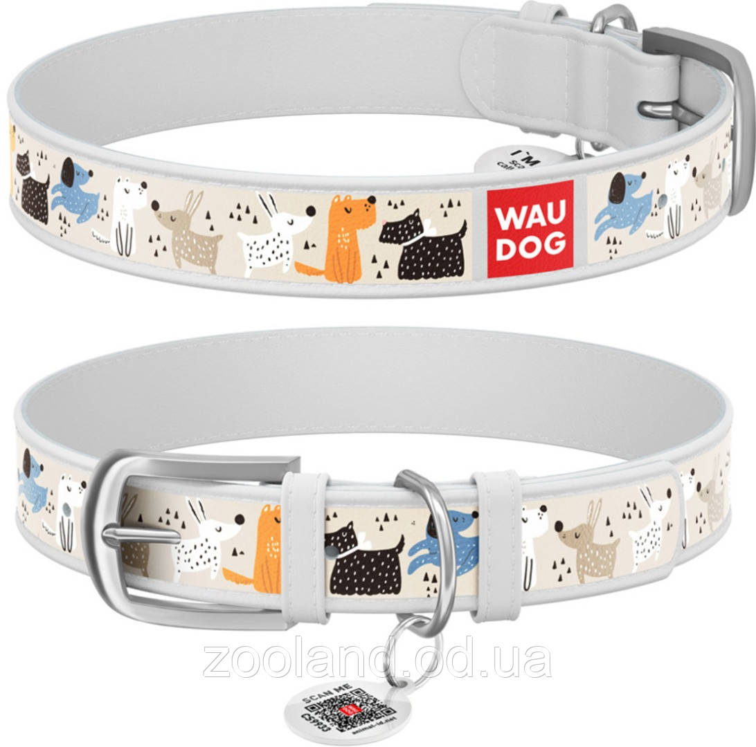 0025-0017-15 Collar WauDog Design Собаки на прогулянці з qr-паспортом, 38-49/25 мм