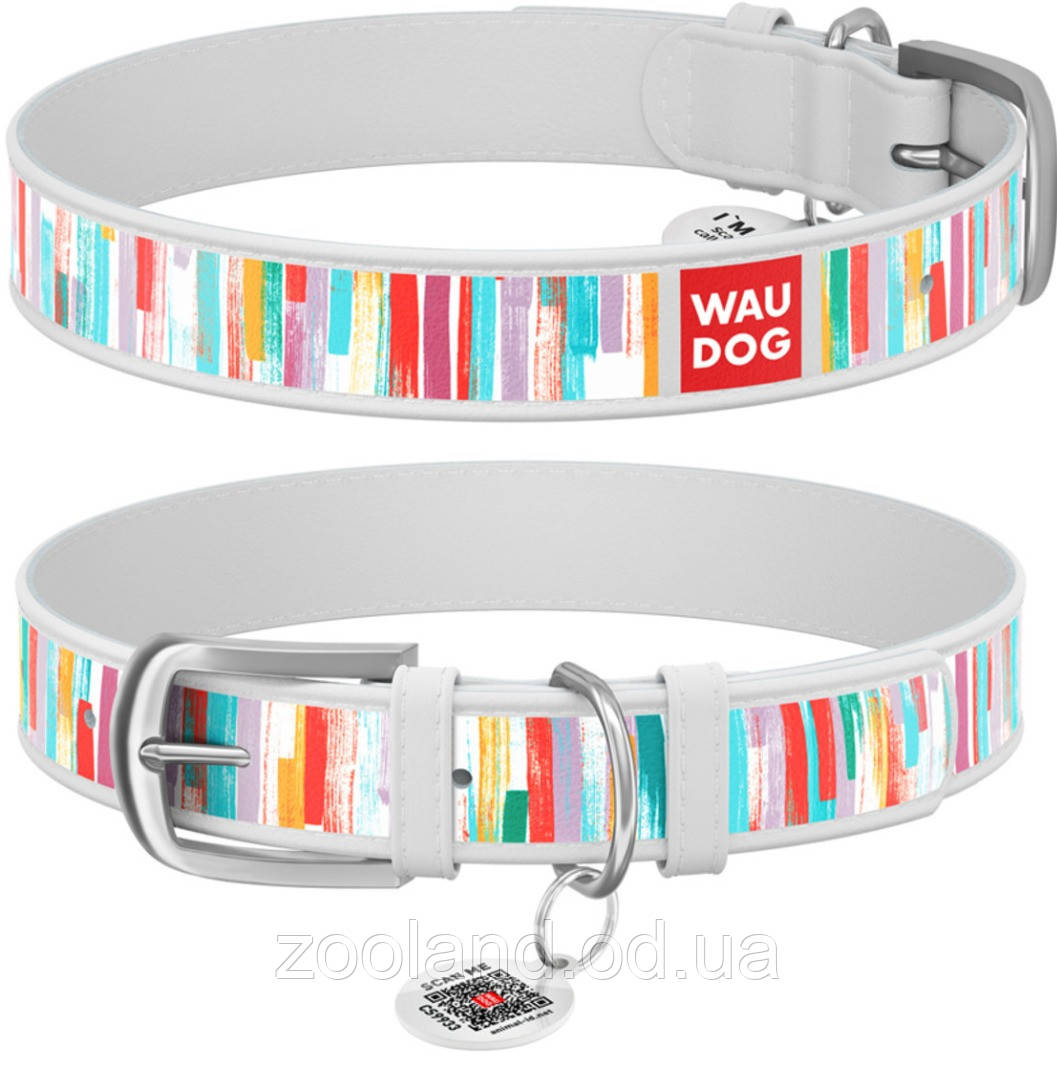 0015-0082-15 Collar WauDog Design Яскраві смуги з qr-паспортом білий, 27-36/15 мм