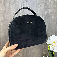 Женская замшевая сумка клатч на плечо стиль ZARA черная, мини сумочка натуральная замша Зара FM