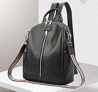Женский кожаный городской рюкзак прогулочный рюкзачок из натуральной кожи черный FM