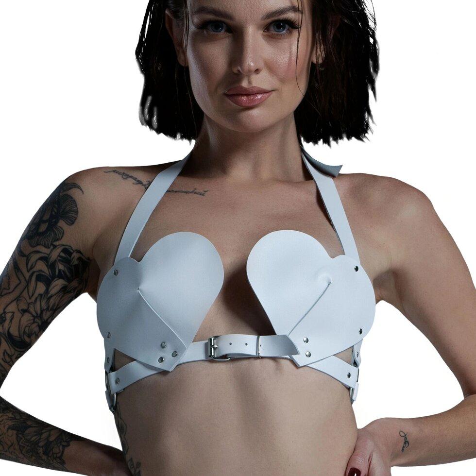 Ліф Серце із натуральної шкіри Feral Feelings - Hearts Bra White