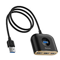 Baseus USB Square Round 4in1 |1xUSB3.0/3xUSB2.0, Micro USB Power Supply| (CAHUB-AY01) (Black)