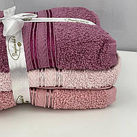 Набор махровых полотенец для лица Gulcan Турция 6325 50х90 см 3 шт розовый i