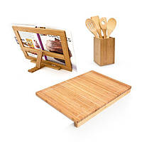 Набор бамбуковых ложек, подставки под кулинарную книгу и разделочной доски для приготовления пищи, 7 предметов
