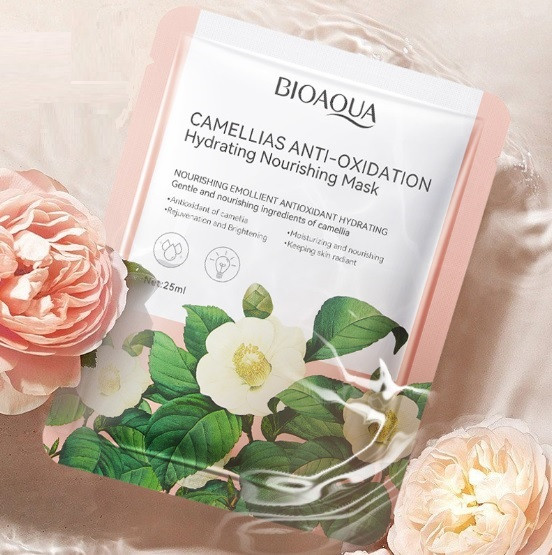 Маска для обличчя антиоксидантна з екстрактом камелії BIOAOUA сamellias anti-oxidation hydrating nourishing mask, 25 мл