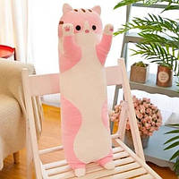 Мягкая плюшевая игрушка Длинный Кот Батон котейка-подушка 50 см. Цвет: розовый TOS