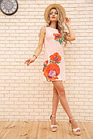 Коротка сукня з льону, з квітами Маки, колір Персиковий, 172R019-1