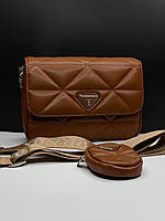Жіноча сумка Prada, прада 2в 1, тканинний ремінь, гаманець