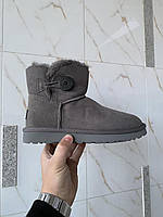 Женские ботинки UGG Bailey Button Grey Mini теплые угги мех