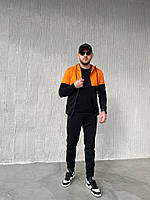Мужской весенний спортивный костюм двунитка с капюшоном чёрно-оранжевого цвета размеры М-XXL