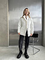 Женская стильная куртка пуховик стеганная легкая зимняя теплая курточка синтепон 250 еврозима деми Молочный,