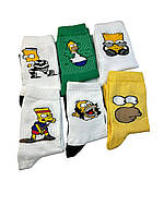 Набор носков 41-45 размер. Подарочный набор 6 пар носков с принтами The Simpsons в боксе.