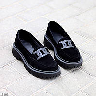 Классические черные замшевые туфли лоферы натуральная замша декор пряжка