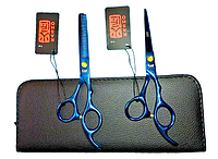 Перукарські ножиці для стриження волосся kasho 5.5 в пеналі синій колір