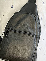 Чоловічий шкіряний повсякденний рюкзак-слінг чорного кольору Dr