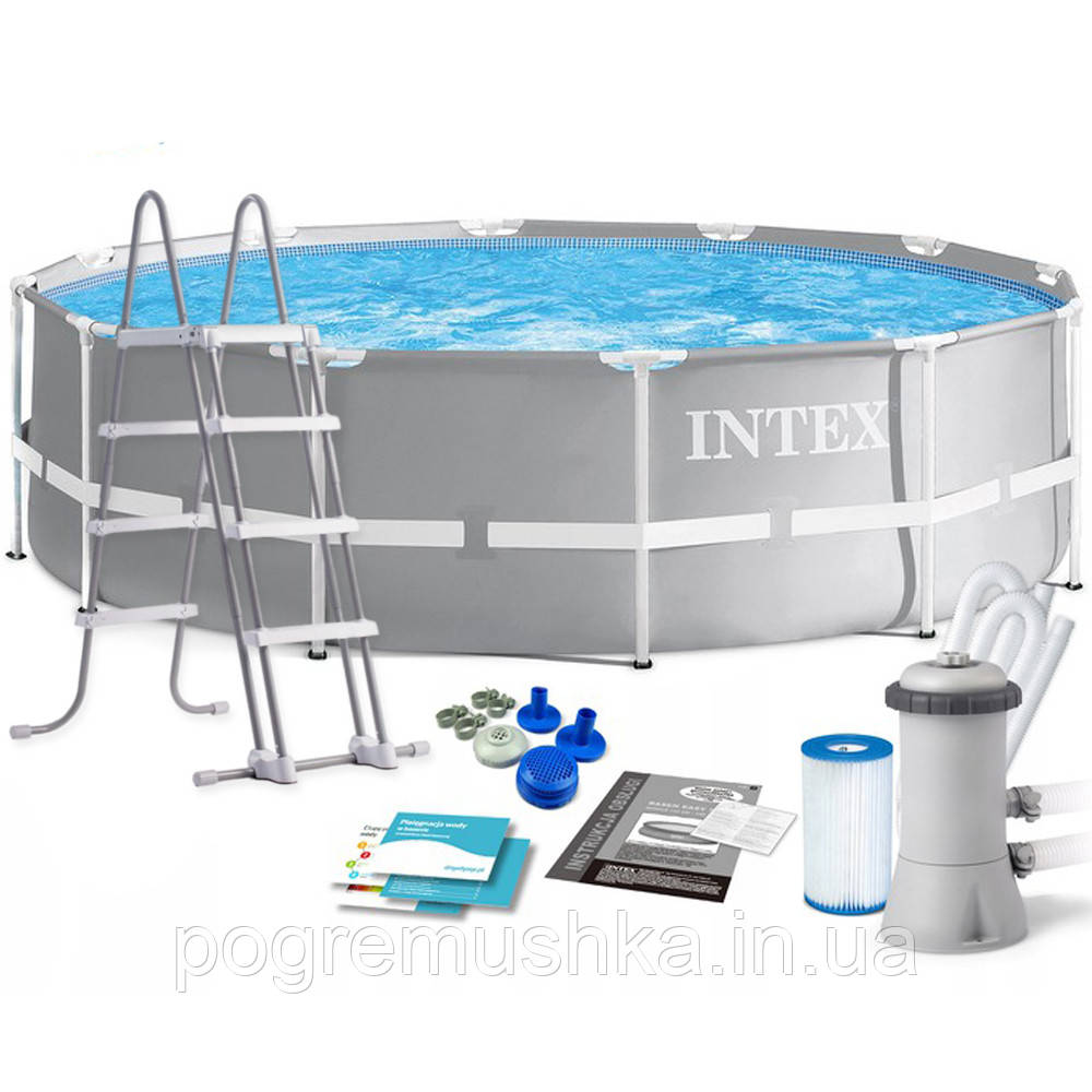 Басейн каркасний круглий Intex 26718 розмір 366x122см, об'єм 10685л (картриджний фільтр-насос, драбина)
