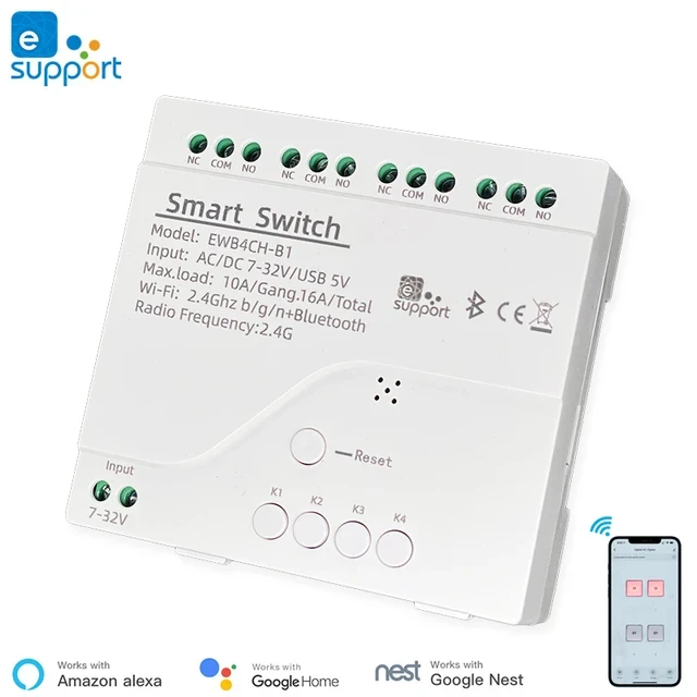 4 канальне WiFi реле EWB4CH-B1 для Ewelink на 4 канали 7-32 у USB 5в у корпусі, фото 1