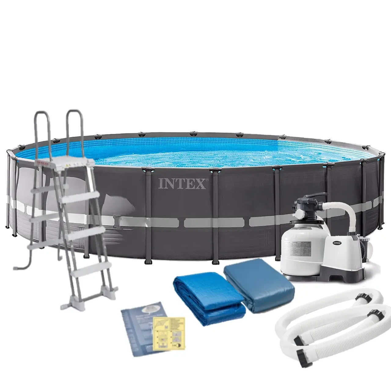 Басейн каркасний круглий Intex 26334 розмір 610x122см, об'єм 30079л (пісочний фільтр-насос, драбина, тент, підкладка)