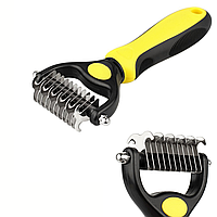 Ковтуноріз для котів і собак Двосторонній для видалення підшерстя Жовто-чорний Bronzedog 17х8 см