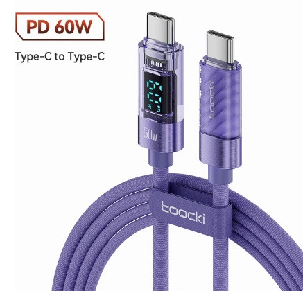 Кабель Toocki Type-C PD 60w Fast Charge з дисплеєм QC 3.0 100см провід для швидкого заряджання та передачі даних