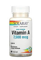 Solaray Витамин A в сухой форме, 7500 мкг, 60 растительных капсул