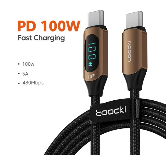 Кабель Toocki Type-C PD 100w Fast Charge з дисплеєм QC 3.0 100см провід для швидкого заряджання та передачі даних