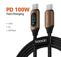 Кабель Toocki Type-C PD 100w Fast Charge з дисплеєм QC 3.0 100см провід для швидкого заряджання та передачі даних