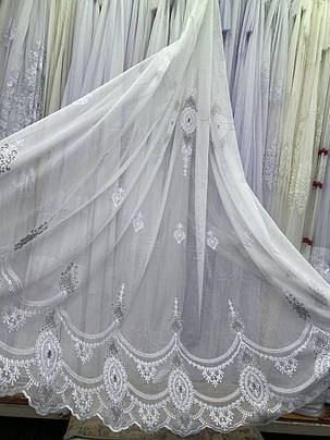 Тюль бамбук заввишки 2,8 м. білий з сірим, фото 1