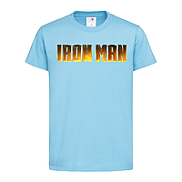 Голубая детская футболка Надпись Iron man (12-2-6-6-блакитний)